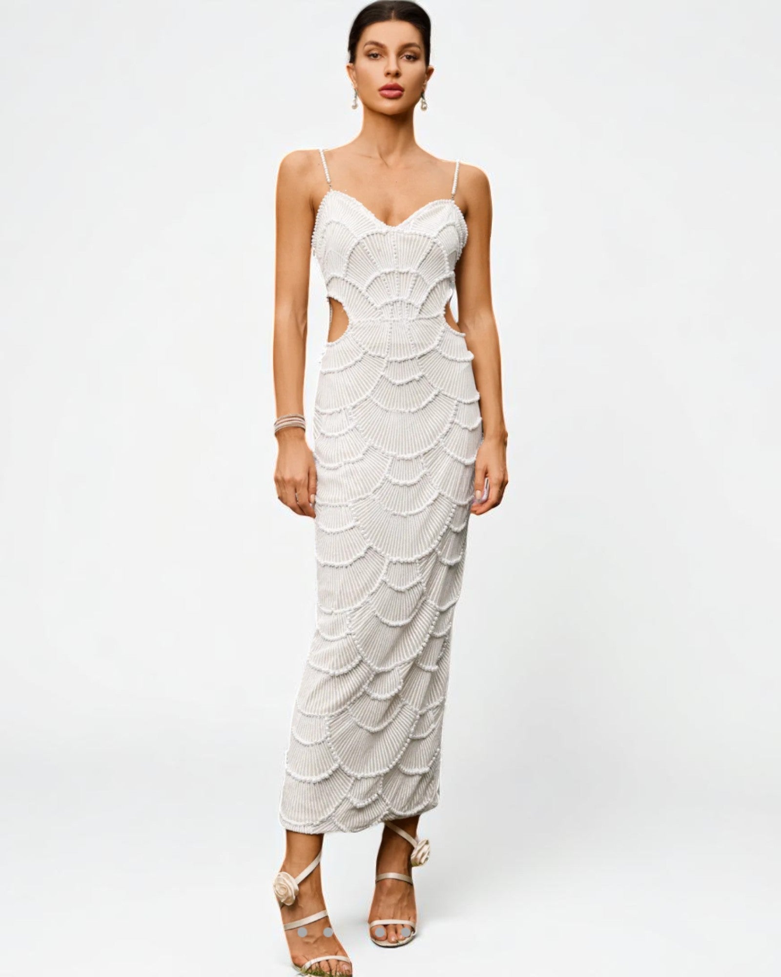 Eleonora Midi-Kleid aus Pailletten und Perlen