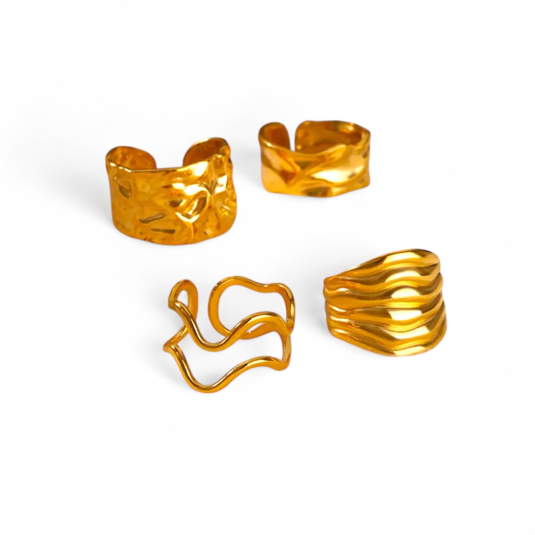 Elegante Wellen-Ring-Sets aus Goldoptik – 4-Varianten